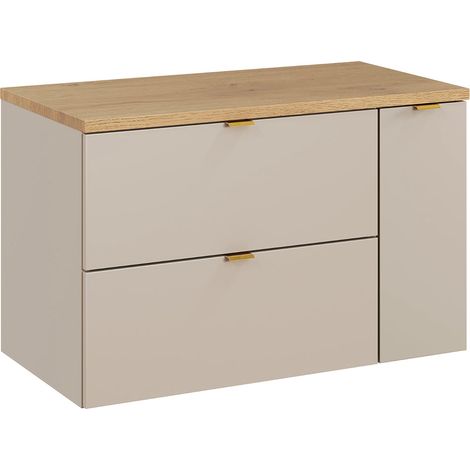 Meuble sous-vasque 80cm 3 tiroirs Azel Cachemire et Bois (1/5)