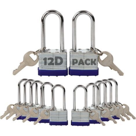 Paquet de 12 cadenas à clé identique avec 14 pièces identiques, anse extra longue, corps en acier laminé robuste de 1-9/16" 40 mm, antirouille, pour casier extérieur et intérieur, clôt (1/5)