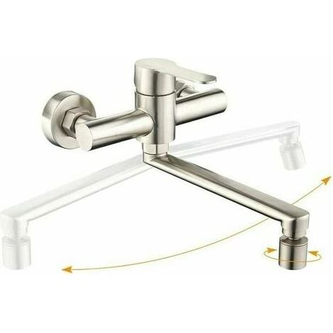 wall-mounted kitchen mixer 2 water jets kitchen faucet taps 360° rotatable faucet wall mounting (1/5)