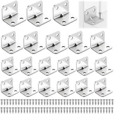 20 Pack Corner Brackets for Wood, L Shaped Stainless Steel Corner Brace with 80 Screws, Heavy Duty Right Angle Braces, 90 Degree Corner Brace for Furniture Frame Repair Wood Cabinet (Silver 32×24mm) (1/5)