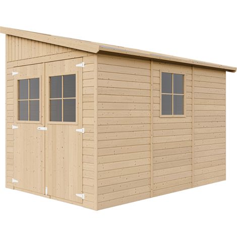 Wooden Garden Shed - Lean-To Shiplap Wooden Shed 7x10 ft/6m2 - Sheds and Outdoor Storage  - 17 mm planks - Outdoor garden shed with impregnated floor - TIMBELA M339A+M339G (with side wall) (1/5)