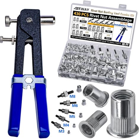 Kit d'outils pour écrous à sertir, ensemble de 430 pièces en aluminium Écrous à sertir à filetage métrique (M8/M6/M5/M4/M3), adapté pour les meubles, la décoration, l'automobile, le nautisme et l'ind (1/5)