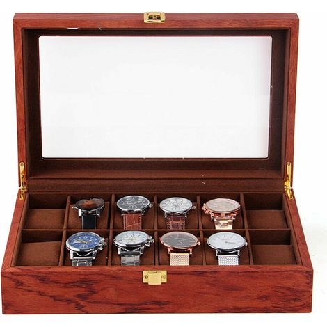 12 Slots Armbanduhr Sammelbox Box Display Box Holz Glas Top Schmuckaufbewahrungsorganisato mit Glasdeckel