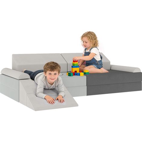 AIYAPLAY Kids Play Sofa, 12 Pieces Foam Modular Convertible Sofa, Grey