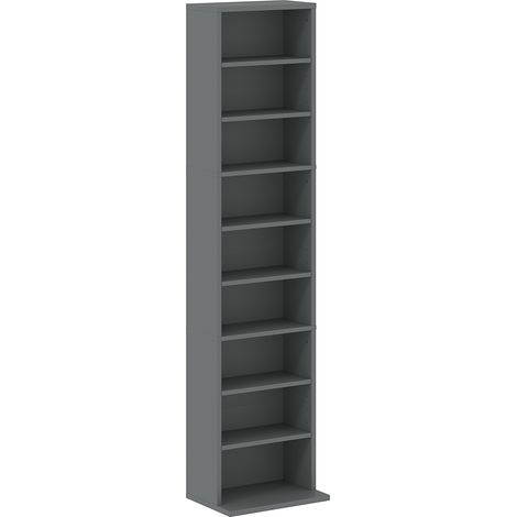 Meuble de rangement pour CD et DVD 9 casiers et 6 tablettes ajustables capacité jusqu'à 260 CD/120 DVD 33x24x140 cm gris (1/5)