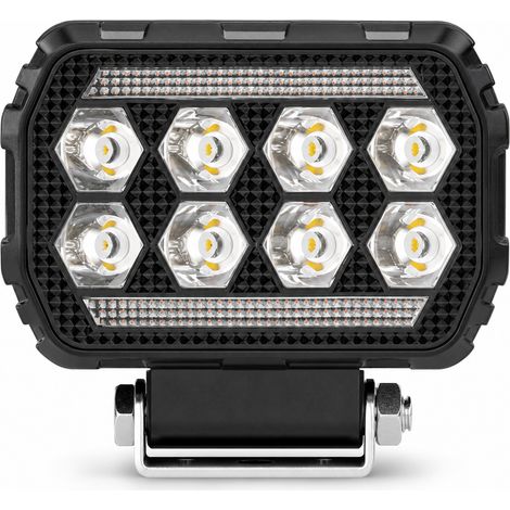 Phare de Travail LED Carré 30 W Blanc avec Feu de Jour Jaune, Modes Fixe, Défilant et Stroboscopique, pour Tout-Terrain et Chariot Élévateur (1/5)