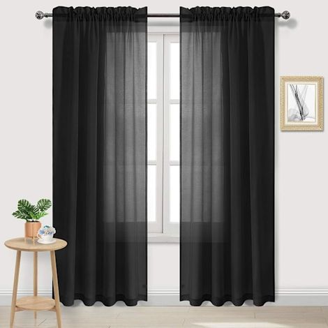 Rideaux en tulle noir, rideaux semi-transparents à tringle pour chambre et salon, 137 x 213 cm, lot de 2 (1/5)
