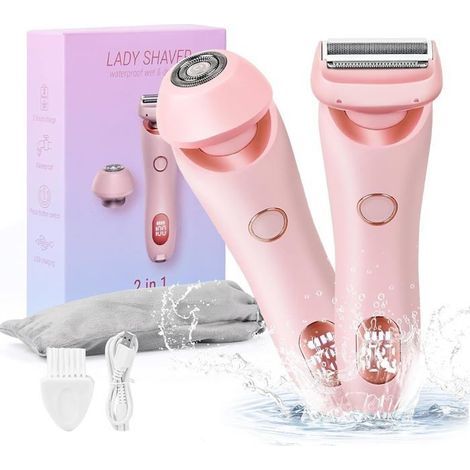 (Pink) Elektrischer Damenrasierer, wiederaufladbarer Intimtrimmer, 2-in-1 IPX7-zertifizierter elektrischer Trimmer für Nass-/Trockenrasur im Bikinibereich, zur Haarentfernung (1/5)