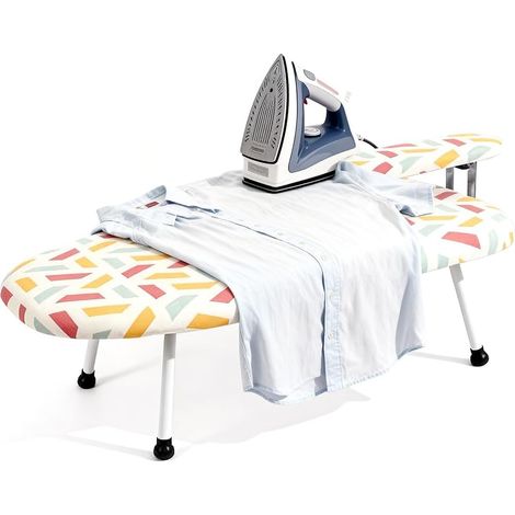Planche à repasser pliable avec support en fer, petite planche à repasser avec pieds pliants antidérapants, en tissu métallique stable, peu encombrante pour la maison, les étudiants et les (1/5)