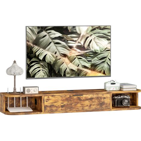 HOMCOM 120 cm Floating TV Unit with Flip Drawer and Shelves, Rustic Brown