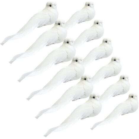 12 Pièces Ornement Cardinal (Colombes Blanches, 5,1 Pouces)avec Clip sur Plume Oiseau Colombe Artificiel Ornement d'arbre de Noël Artisanat de Faux Cardinal Brillant pour Décor (1/5)