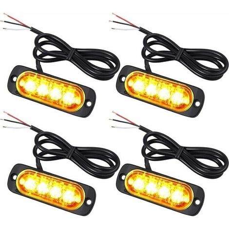 4X Feux de Pénétration à 4 LEDs 12/24V Gyrophare LED Orange Feux Flash Voyant d’Alarme Urgence Strobe Clignotants Auto IPX-4 pour Van Camion Tractopelle Chariot à Fourche Tracteur