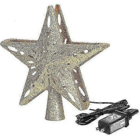 Décoration de sapin de Noël lumineuse avec projecteur LED rotatif, flocon de neige creux 3D (pentagramme doré UE) (1/4)