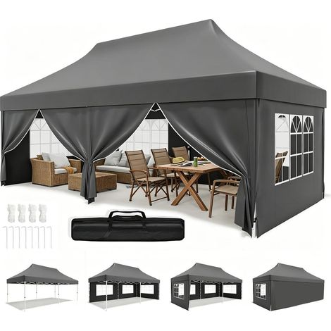 Tonnelle pliante 3x6m Gris Imperméable Protection UV 50+ avec 4 parois latérales (1/5)