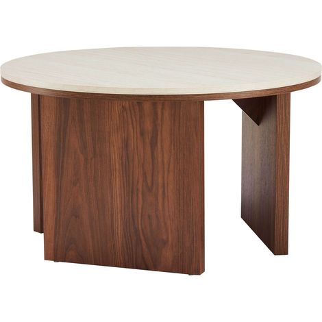 Table basse effet bois ronde diam 80 cm bois foncé