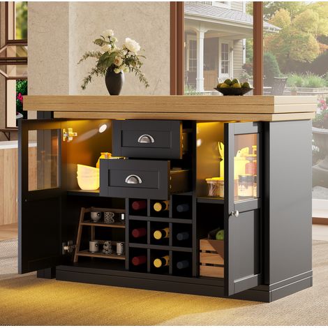 Mesa extensible 120-197 cm, LED 3 colores, con almacenamiento y botellero OKMYHOME (1/5)