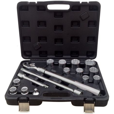 Kit Bussole/Boccole poligonali 16 pezzi 3/4 cromo vanadio con chiave a cricchetto telescopica/allungabile
