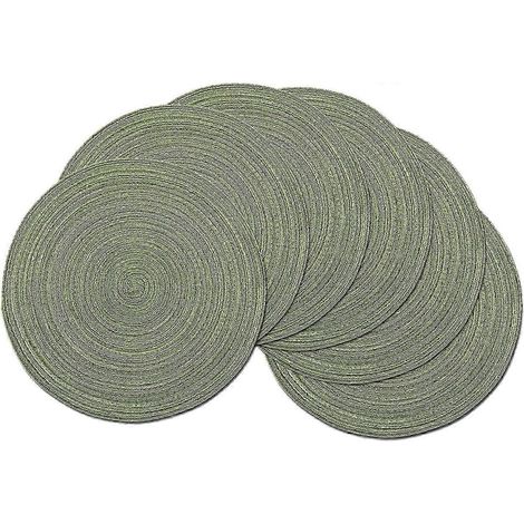 Lot de 6 sets de table ronds verts en coton tissé, lavables, résistants à la chaleur, pour Noël et les fêtes de mariage (38 x 38 cm). (1/5)