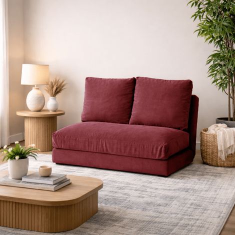 Schlafsofa Japandi-Zweisitzer aus rotem Stoff – niedrige