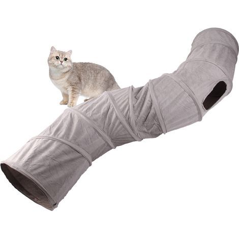 1 Katzentunnel, faltbar, S-förmig, 122 cm, mit Ball und Federspielzeug, für Katzen und Kleintiere (1/5)