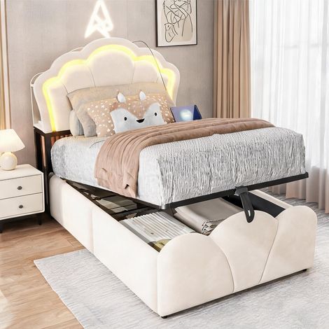Cadre de lit beige en upholstered 223 x 102,5 x 114 cm (1/5)