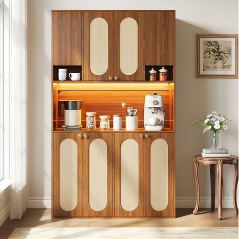 MEUBLIV Buffet haut de rangement naturel 106x40x178 cm avec LED et 8 portes (1/5)