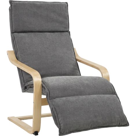 HOMCOM sillón de salón con reposapiés, butaca de salón tapizada en lino con balanceo suave, respaldo alto, asiento amplio, para dormitorio, gris (1/5)