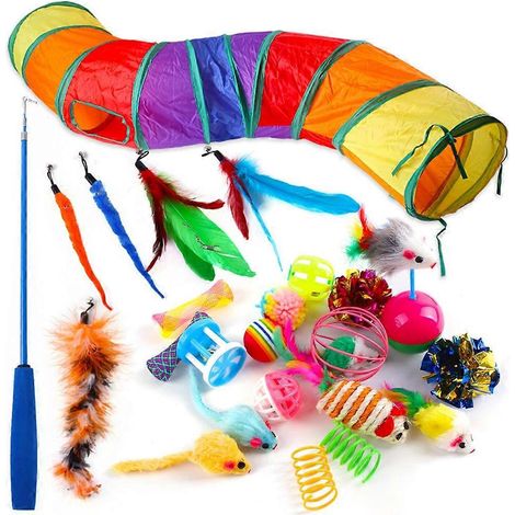 Katzen-Spielzeugset mit 24 flauschigen Mäusen und Federn (1/5)