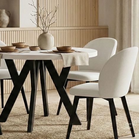 Table de salle à manger ronde extensible PERO, style loft, scandinave, diamètre : 120 / 220 cm, couleur : blanc / noir (1/5)