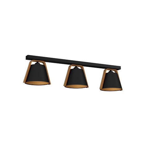 Plafonnier barre Norko 93 cm 3xE27 noir mat bois doré