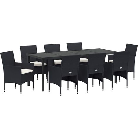 Maison Exclusive - Set da Pranzo per Giardino con cuscino 9 pcs Nero polyrattan