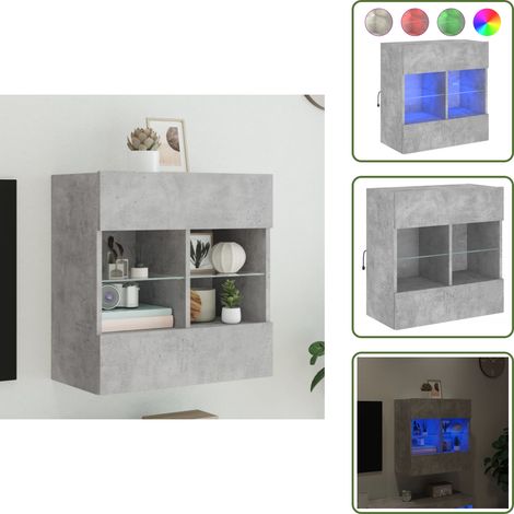 TV-Wandschrank mit LED-Leuchten Betongrau 58,5x30x60,5 cm - TV-Schrank - Holzschrank - Regal - Wandregal - Wohnzimmer Dekoration (1/5)