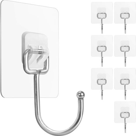 Lot de 10 grands crochets muraux adhésifs, sans perçage, pour grands objets, antirouille et auto-adhésifs pour salle de bain (1/5)