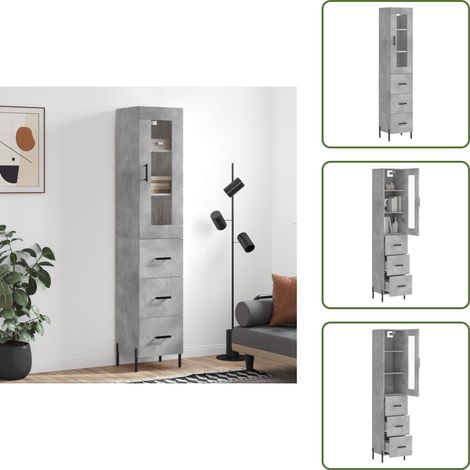 Buffet haut Gris béton 34,5x34x180 cm Bois d'ingénierie - Buffet Design - Meuble Rangement - Armoire Cuisine - Buffet Gris - Mobilier Salon (1/5)