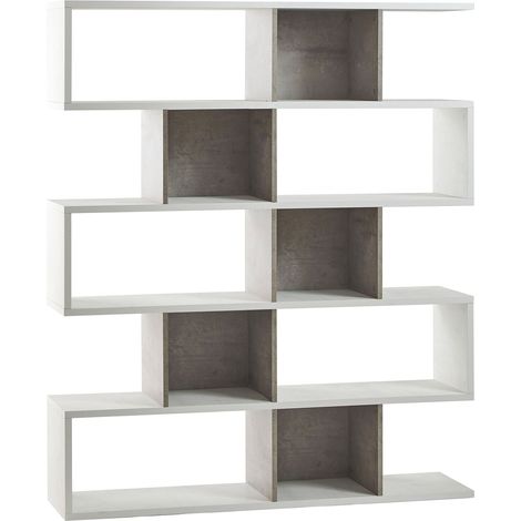 Libreria Modulare 5 Ripiani 150x180x38 cm Ossido Bianco/Cemento (1/3)
