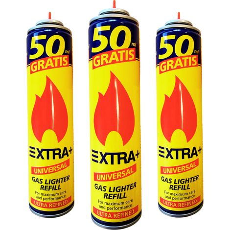Recarga Universal de Gas EXTRA+ 300ml (250ml + 50ml Gratis)  Incluye 5 Adaptadores para Todo Tipo de Encendedores (1/5)