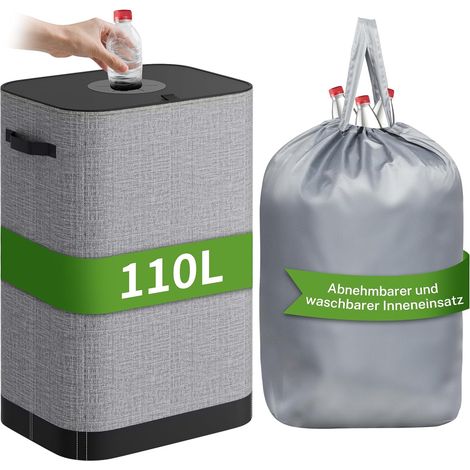 110L Grande Collecteur de Bouteilles avec Couvercle,Poubelle de Tri Sélectif avec Trouet et sac tri selectif,Rangement bouteille,Poubelle de Recyclage pour Cuisine (1/5)