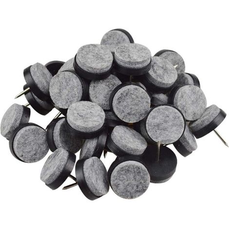 Lot de 40 patins ronds en feutre robustes à clouer pour pieds de meubles, chaises, tables, protections de sol, glissent en douceur (noir, diamètre du patin : 20 mm) (1/4)