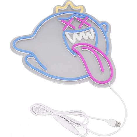Enseigne lumineuse néon fantôme USB murale à intensité variable, facile à installer, pour Halloween, idéale pour décorer une salle de jeux, une fête ou un bar. (1/5)