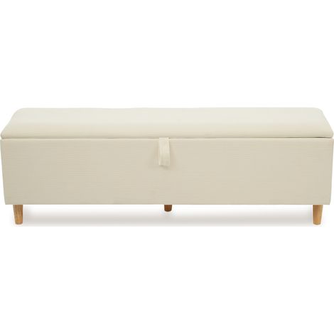 Panca da letto contenitore 145 x 38 cm, rivestita beige effetto velluto a coste (1/5)