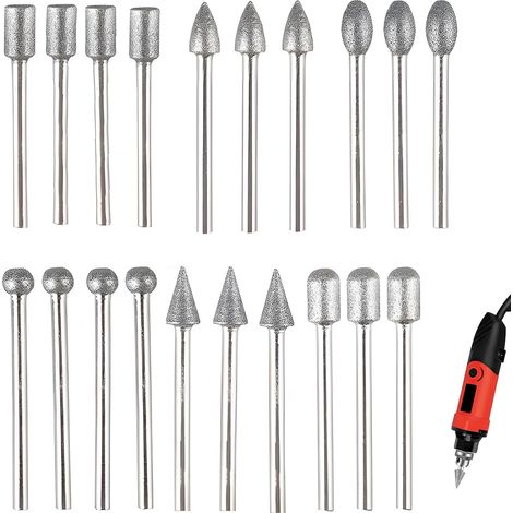 Diamant Fräser Set, 20 Stück Gravierstift Diamant Frässtifte Schleifstifte Kompatibel Mit Dremel Rotary Tool Zubehör Mit 1/8" Schaft, Für Stein Glas Keramik Schnitzen, Schleifen, Polieren, Gravieren (1/5)