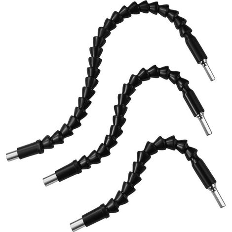 Irovami Lot de 3 rallonges flexibles pour forets, tige souple universelle, rallonge magnétique hexagonale pour perceuse à main, adaptateur hexagonal 1/4 pouce, noir (1/5)