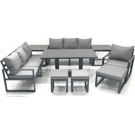 Fimous Outdoor Garden Furniture Set Aluminium Lounge Sofa Adjustable Rising Lifting Dining Table Sets with 3 Footstools 2 Side Tables Dark Grey (1/5)
