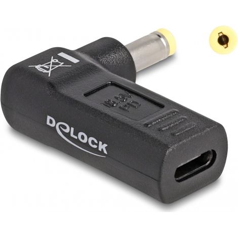 Delock Adaptador para cable de carga de ordenador portÃ¡til USB Type-Câ¢ hembra a HP 4,8 x 1,7 mm macho en Ã¡ngulo de 90Â°