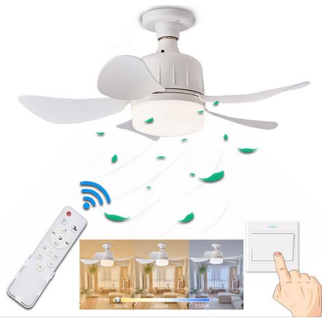 Ventilateur la cuisine LED avec télécommande, culot E27, 3 couleurs 3000 K-6500 K, la chambre à coucher le garage, blanc, idéal pour, de plafond (1/5)
