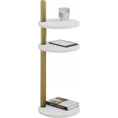 Mesita auxiliar redonda moderna, 3 niveles, 30x30x97 cm, metal dorado. (1/5)