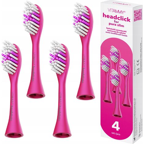 Cabezales de repuesto VITAMMY Pura Slim para cepillo de dientes sónico, color rosa, 4 unidades. (1/3)
