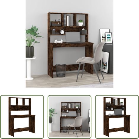 Bureau d'étude - Bureau avec étagères Chêne fumé 102x45x148 cm Bois d'ingénierie (1/5)
