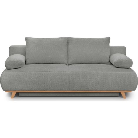 Canapé convertible 3 places avec coffre de rangement en tissu bouclé gris clair - Laria (1/5)