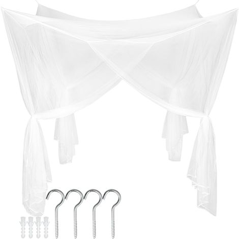 4 Corners White Bed Canopy Curtains for Single Twin Full Size, Mosquito Net Rectangular Bed Drapes for Bedroom Home Indoor Patio Tents for Camping(190x210x240cm) (1/5)